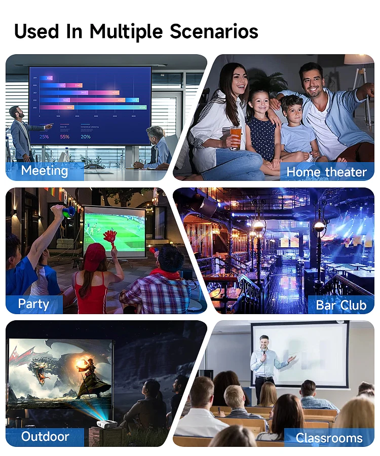 New 4k 1080p digital smart projector for cinema/PC/video game/advertising/KTV/meeting multimedia projector with microphone