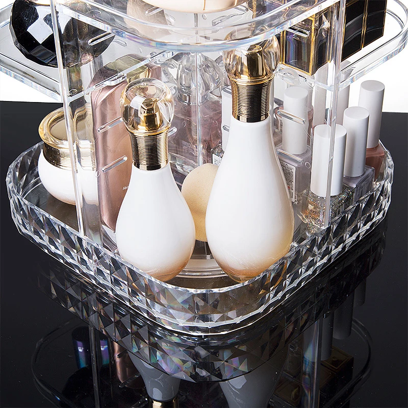Adjustable Layer 360 Rotating Makeup Storage Organizer Transparent Acrylic Cosmetic Organizer