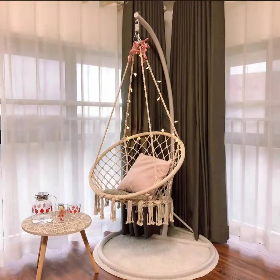 Ins Net Red Tassel Swing Hanging Chair Household Cotton Rope Basket Rattan Chair Balcony Lazy Basket Chair