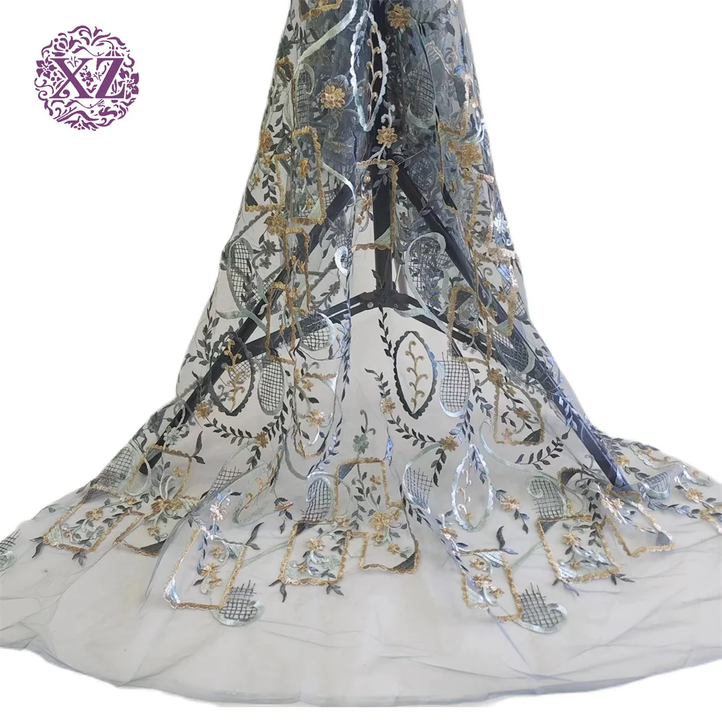 Latest Design Hand Embroidery Net Fabric African Materials Fabric 100% Polyester For Garment