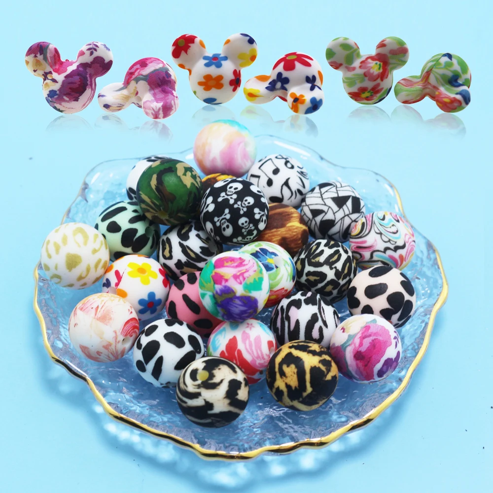 Wholesale Custom Leopard Print Mouse Silicone Beads Daisy Baby Teething Bpa Free Food Grade Jewelry Silicone Beads Baby Teething