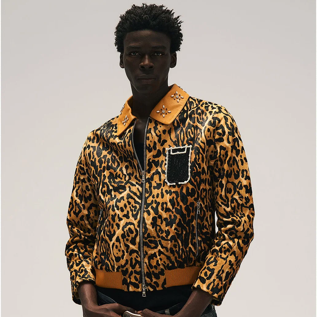 Manufacturer Custom 100% Polyester Zip Anorak Winter Flight Cheetah Leopard Printing Outerwear Diamond Bomber Jackets Coats