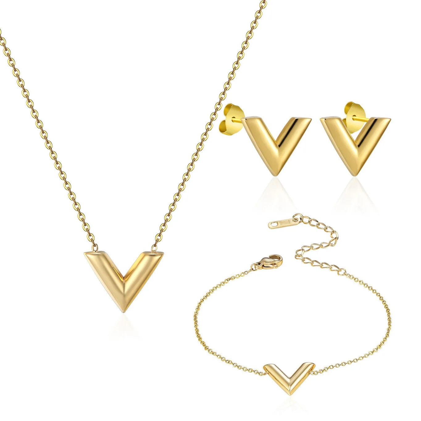 Wholesale Summer Fashion Necklaces Women New Luxury V Letter Clavicle Chain Light Luxury Gold Ins Niche Popular Network Gold