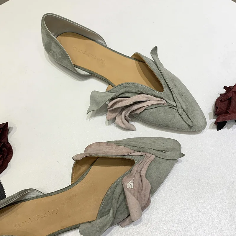 Genuine Suede leather Ladies floral boat Ladle Shoes Soft flower lambskin ballet flats women Mocassin Shoe wholesale Factory