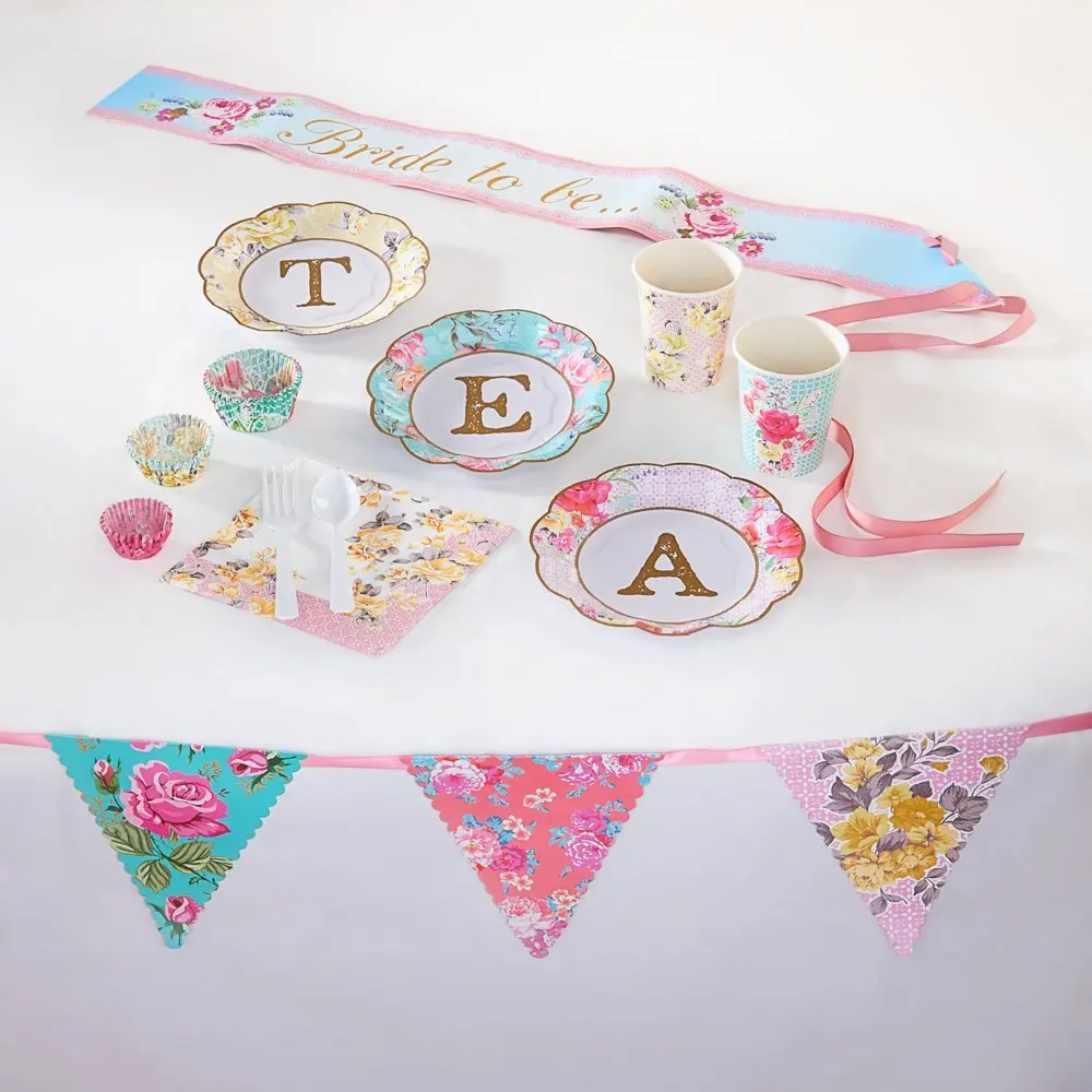 Tea Party Vintage Floral Plate Cups And Saucer Disposable Tableware Sets For Tea Parties Weddings Baby Showers And Birthday