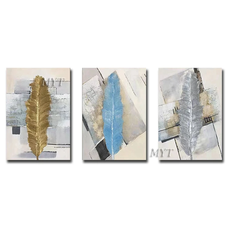 Modern Abstract Art Oil Painting 3 Panel Canvas Feather Paintings Picture Wall Decor
