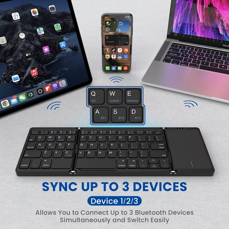 FOR ipad foldable wireless keyboard B033 mini Wireless Foldable bt portable folding Keyboard for mobile phone and tablet