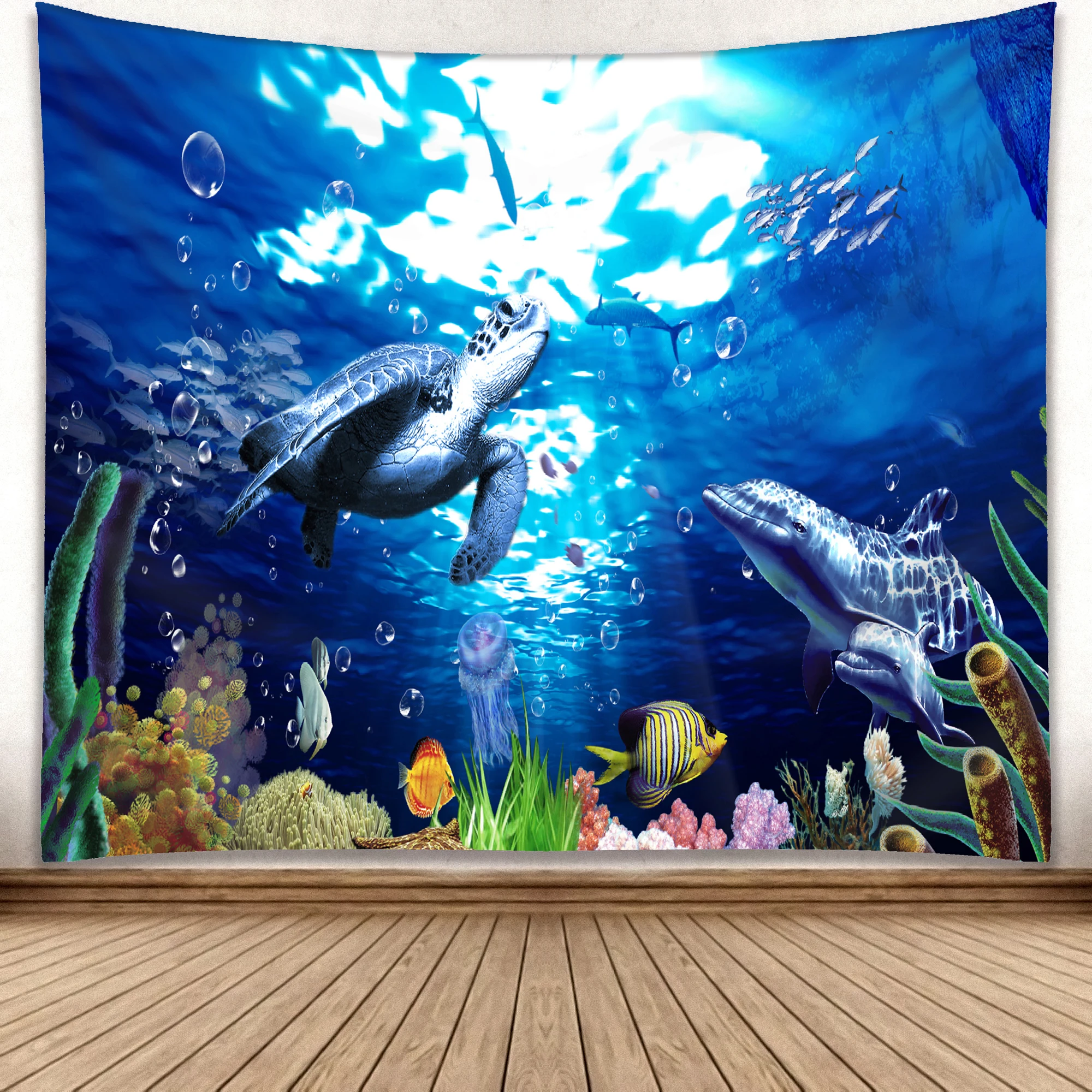 Factory Custom Sea Animal Printing Turtle Dolphin Decorative Wall Hanging Tapestry