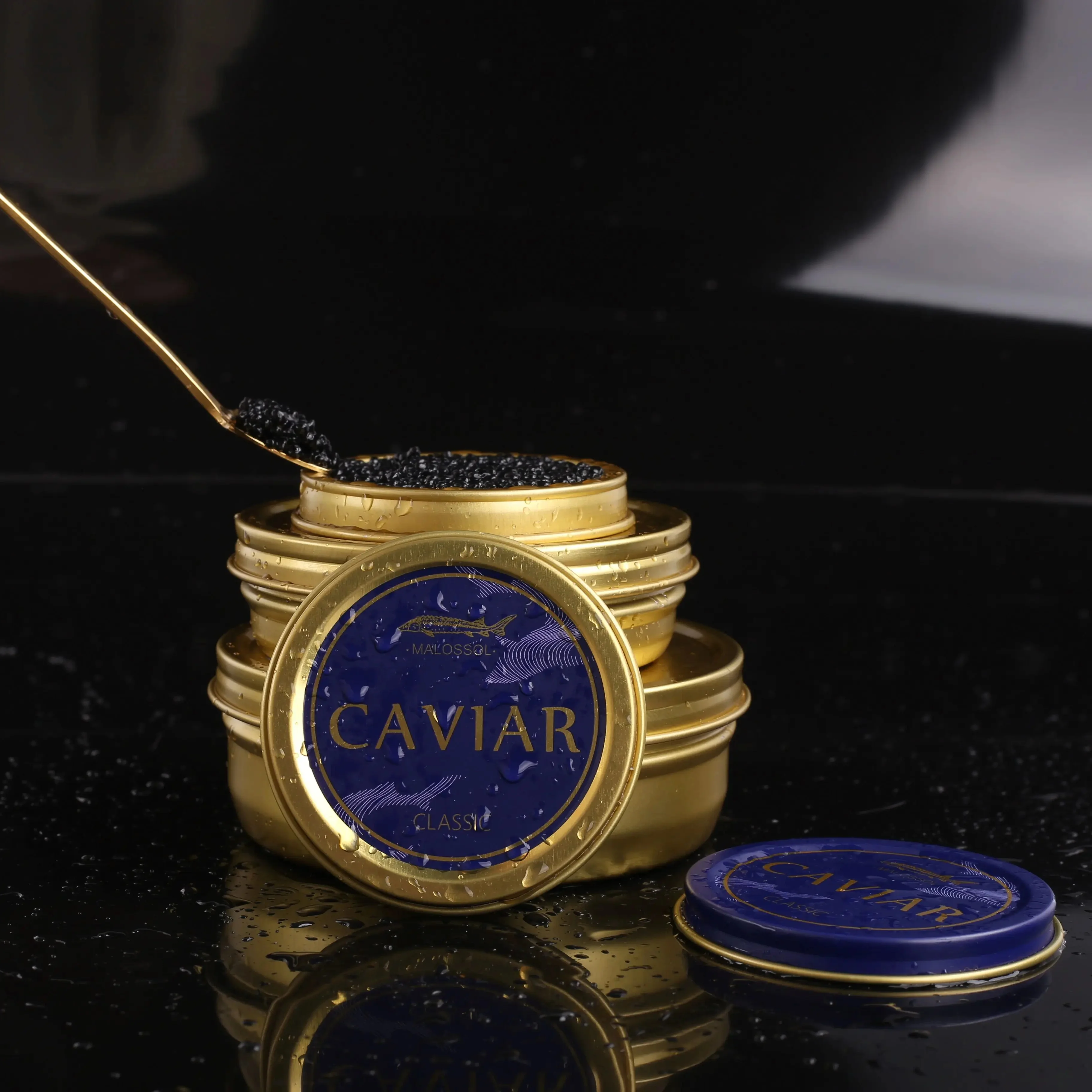 500g 250g 125g 50g 30g 10g Manufacturer of Food grade coating Metal Packaging caviar tin round can box for caviar  fine food