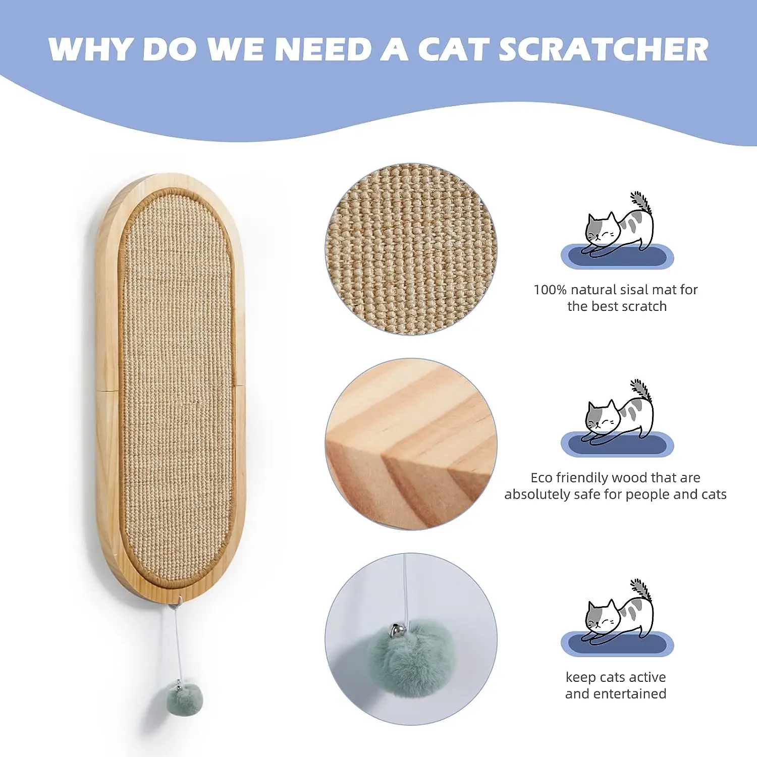 Modern Eco-Friendly Cat Tree Wholesale Wood Scratcher Board with Sisal and Jute Customizable Model for Pet Playing