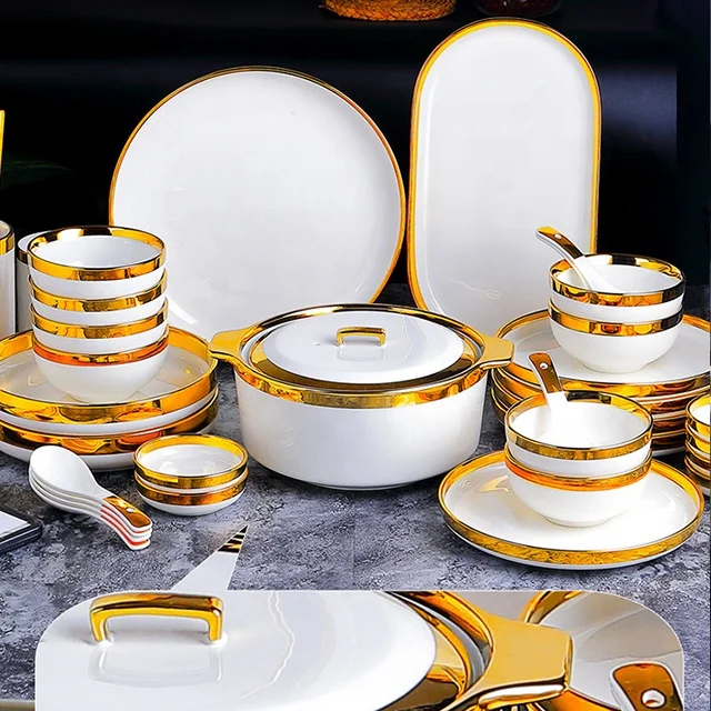 European Style Hotel Ceramic Plate Set Delicate Restaurant Ceramic Plate Wholesale Porcelain Dinnerware Sets