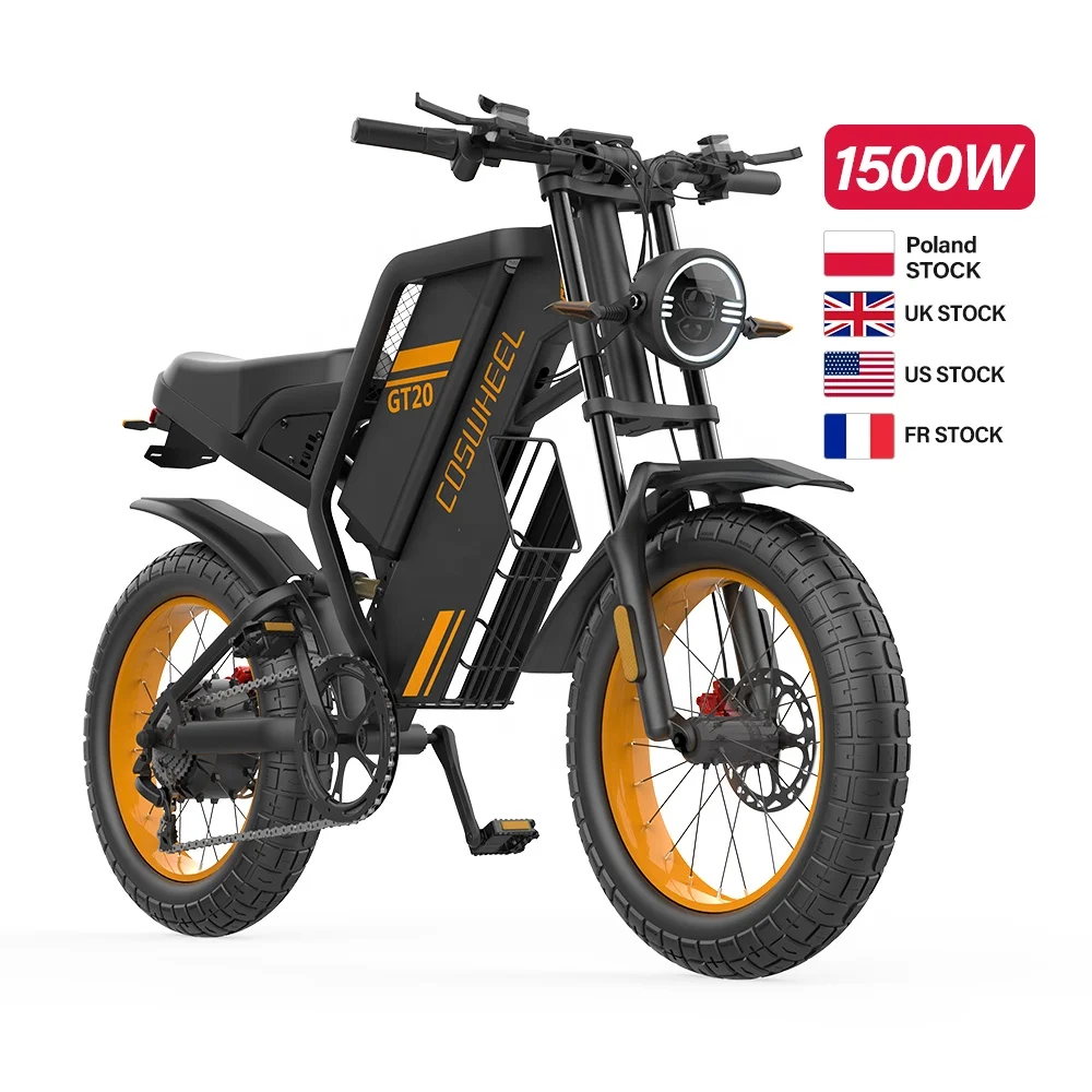 EU US UK In Stock Coswheel GT20 Electric City Bike Electric Bicycle Factory Supply 20inch Fat Tire Bike Big Battery 1500W Ebike