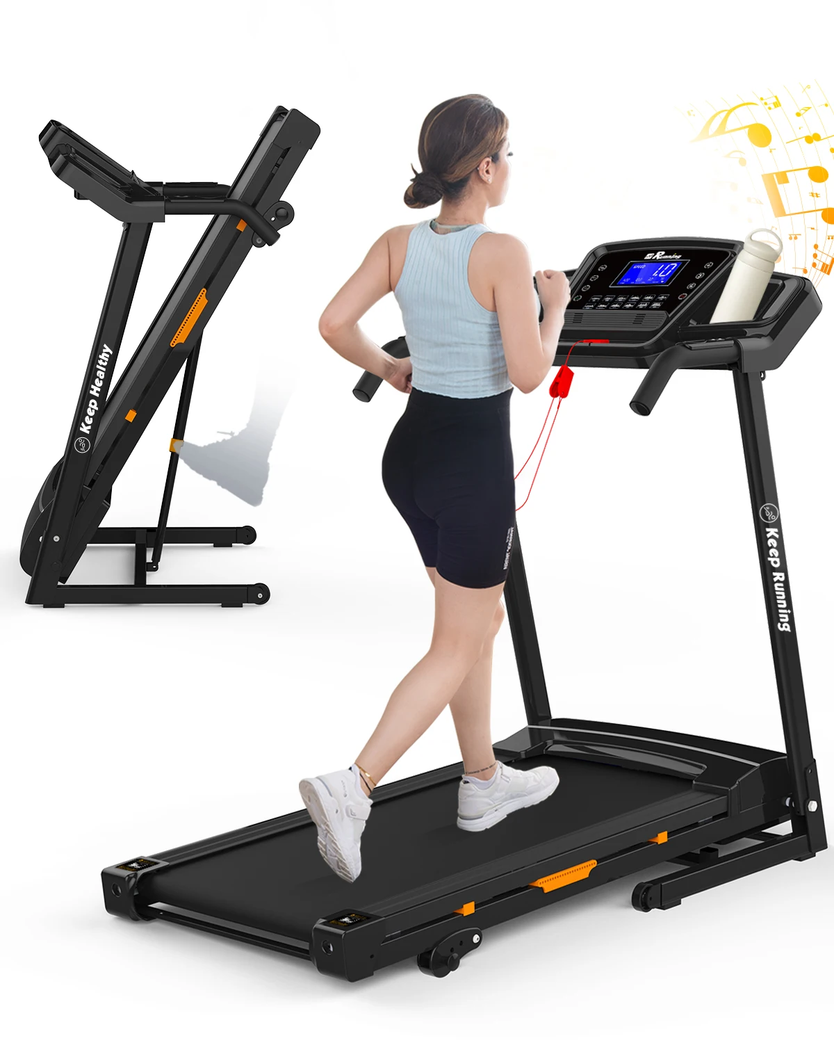 Home Use Foldable Treadmill with Incline, Bluetooth Speaker, 330LBS Weight Capacity, Fitshow APP Support
