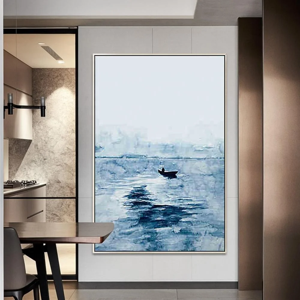 
Abstract blue seascape art canvas painting acrylic paintings on canvas boat ship wall pictures wall art home decor large paint 