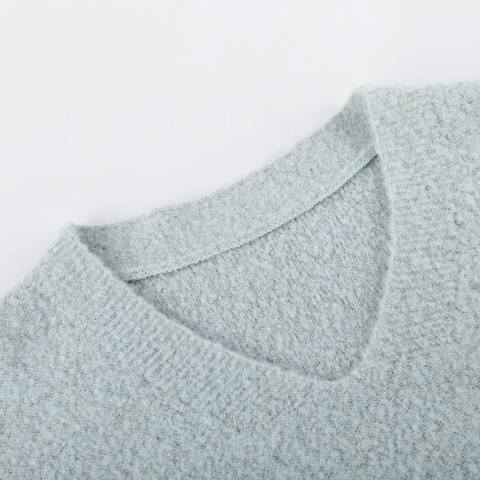 20ALW040 Italian Alpaca Ladies Sweater V Neck and Long Sleeve Pullover Plain Pullover Knitted Clothes Boucle Yarn Winter Women