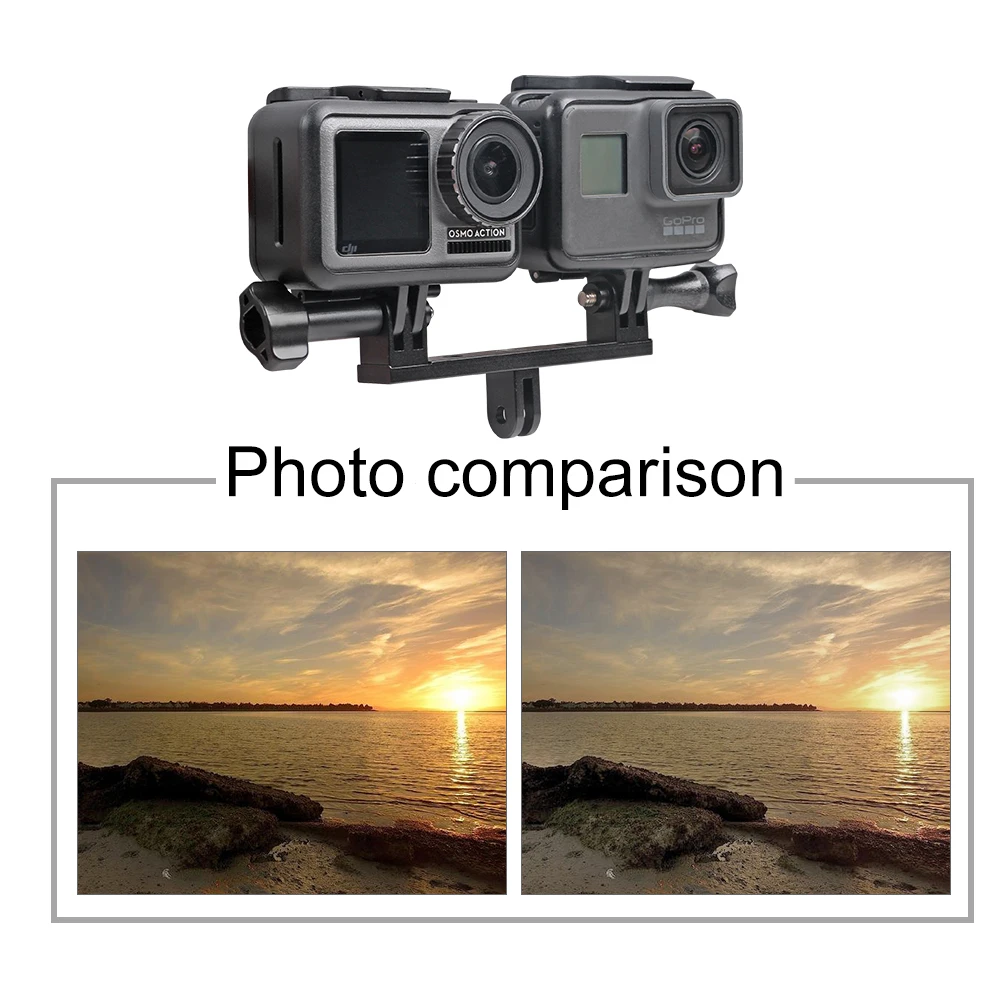 SUREWO Aluminum Dual Flash Bracket Tripod Mount Camera Mount Adapter for GoPro Hero 8 7 6 5 Black DJI Omso Action and More