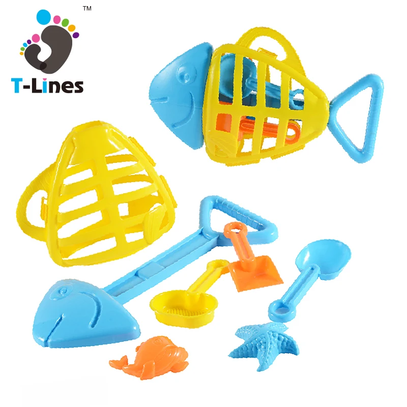 Eco plastic fish shape beach sand toys play set for kids