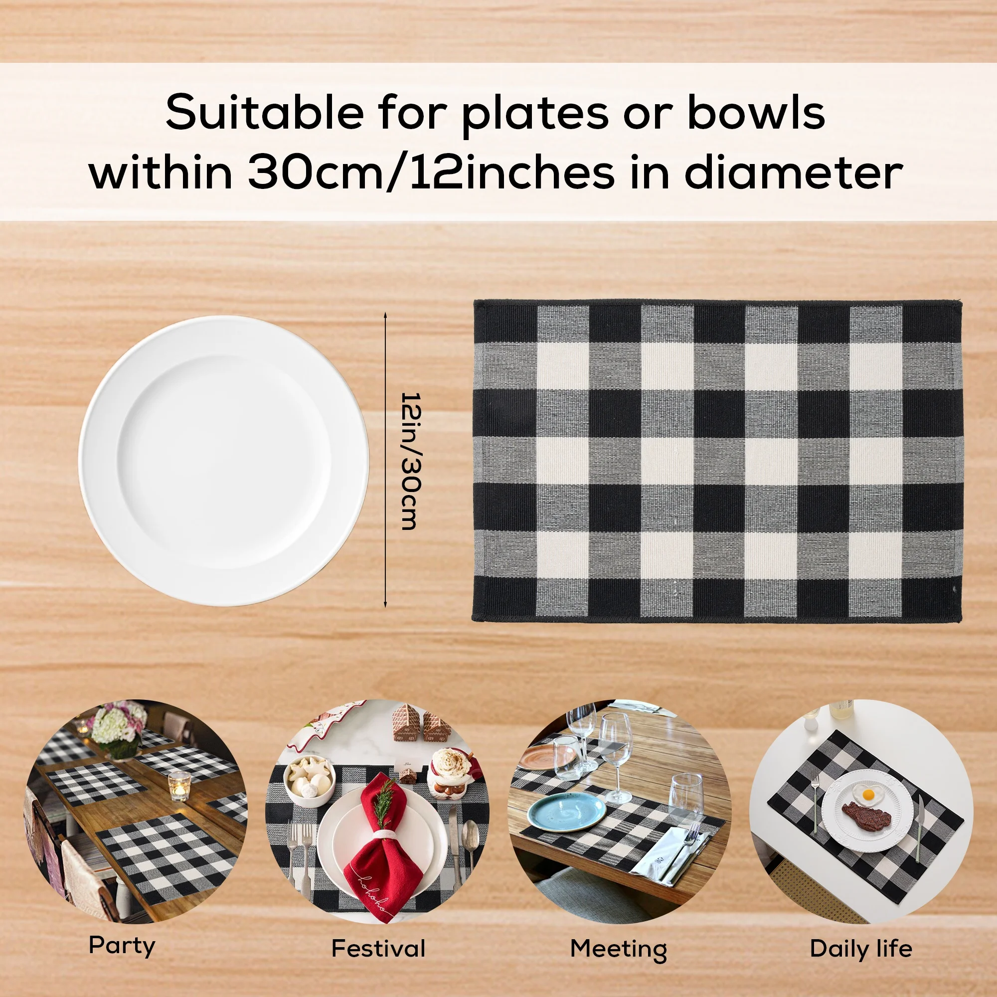 Wholesale Classic Kitchen Decor Dish Black Buffalo Plaid Check Table Mat Christmas Stocking Boho Chic Cotton Woven Placemats