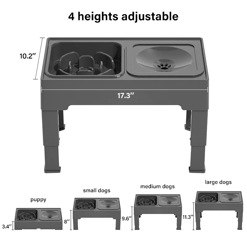 Custom Collapsible Pet Food Table 4 Height Adjust Raised Mess Free Dog Feeder Slow Elevated Dog Bowls