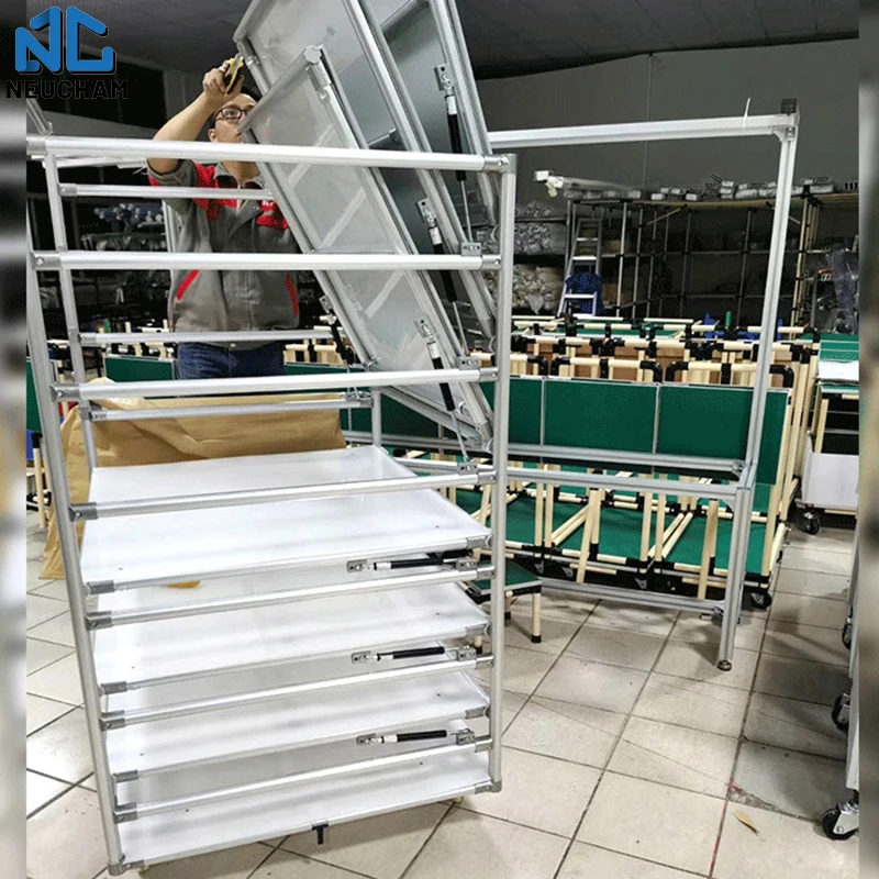 Wholesale aluminium alloy turnover cart joint pipes shelves movable trolley with heavy duty casters