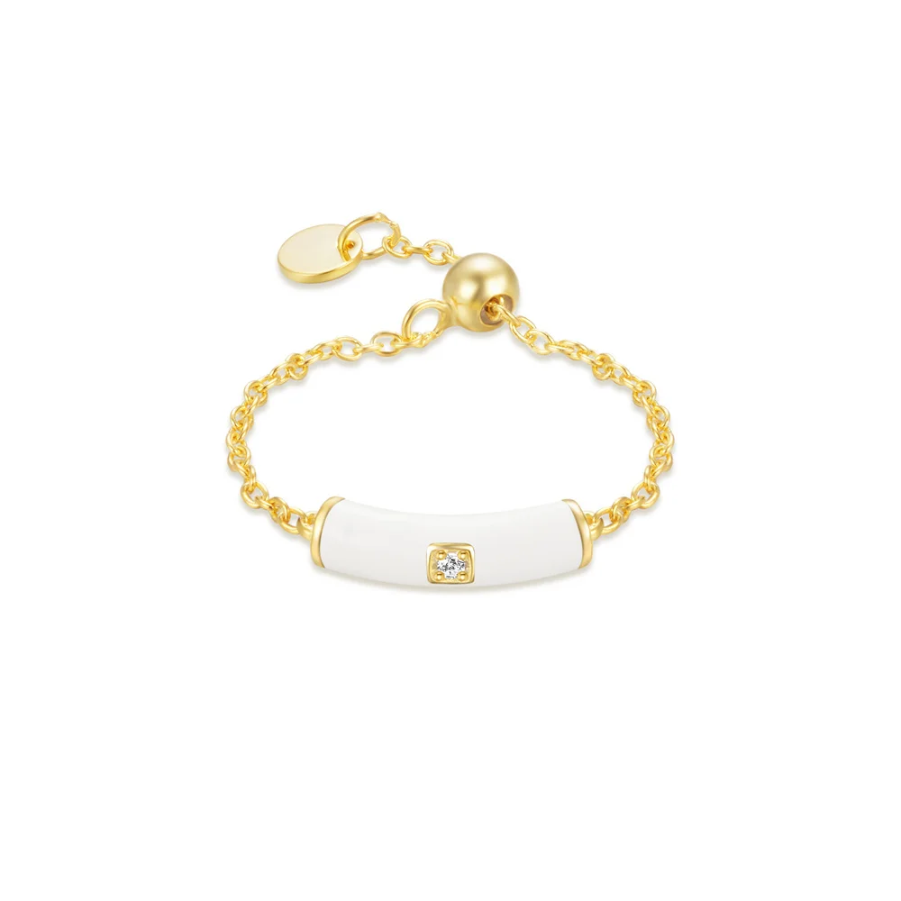 925 Sterling Silver Gold Plated Ladies Beautiful Dripping Oil Chain Tassel Women Adjustable Ring