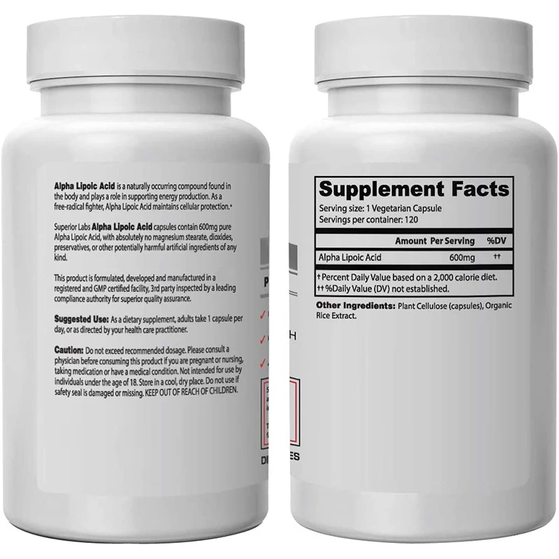 Factory OEM GMP Alpha Lipoic Acid Capsules 120 Vegetable Capsules Dietary Supplement