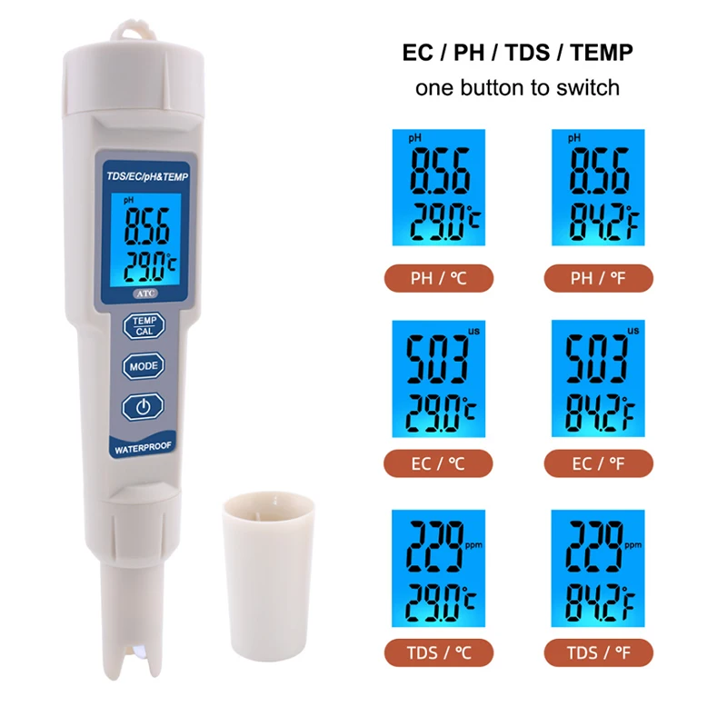 ATC Многофункциональный водонепроницаемый pH/EC/TDS/температура 4 в 1 ph метр