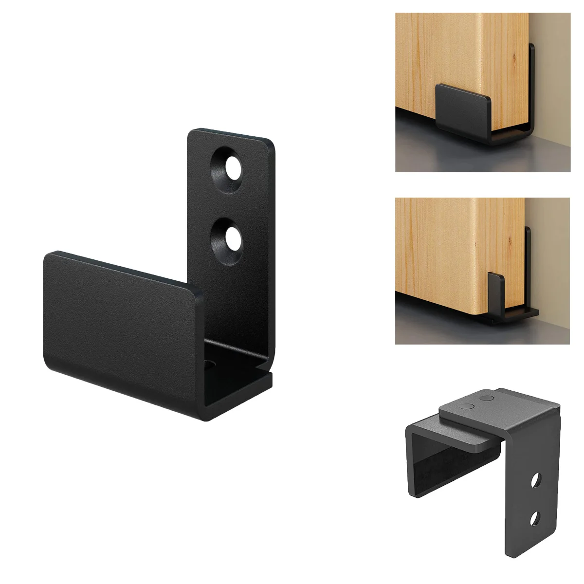 Black Steel U-Shaped Sliding Barn Door Adjustable and Flexible Bottom Floor Guide for Kitchen Decor Interior Design