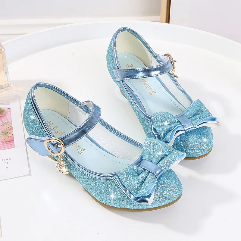 2021 Girls Princess Shoes Butterfly Knot High-Heel Shiny Princess Crystal Shoe Performance Party Shoes Birthday Present