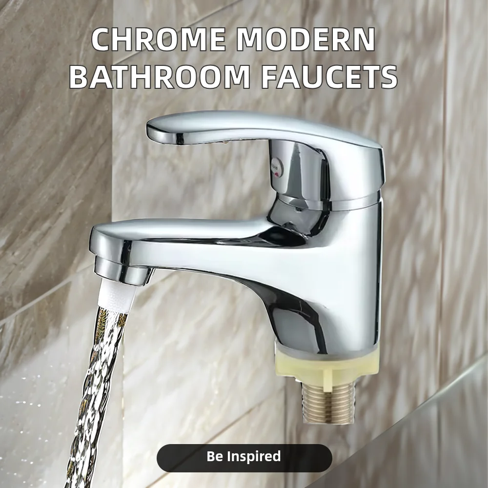 Modern Chrome Bathroom Sinks Faucets Stainless Steel Water Tap with Cool Valve Core