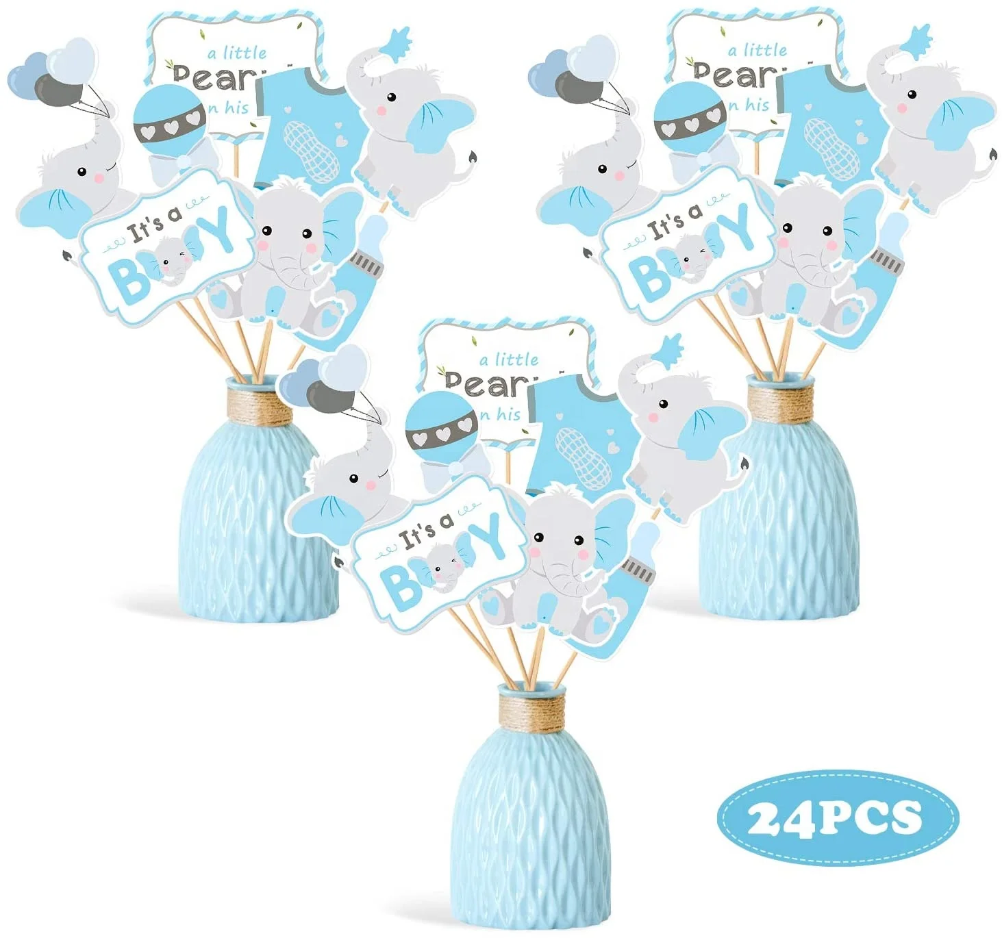 
Stone Blue Elephant Centerpiece Sticks DIY Table Decorations Blue Little Peanut Cutouts for Blue Elephant Theme Baby Shower 