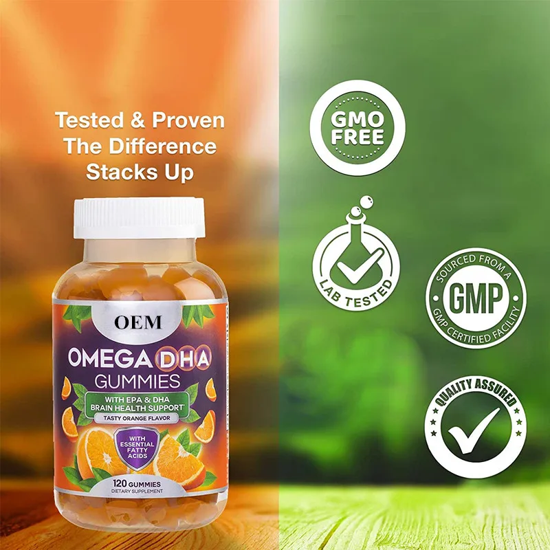 OEM/ODM 100% Pure Organic Kids Multivitamin DHA Omega 3 Fish Oil Supplements 6 9 Gummies for 60