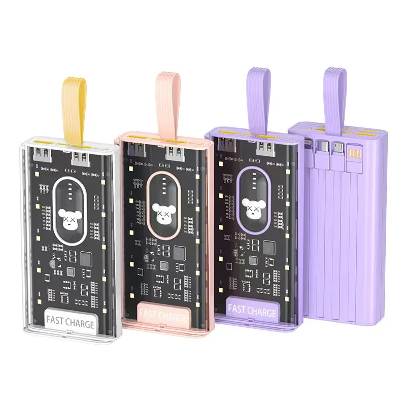 2023 Latest LED Light 20000mAh Power Bank comes with four-wire mini phone charger with lanyard for iPhone 14 Pro Max