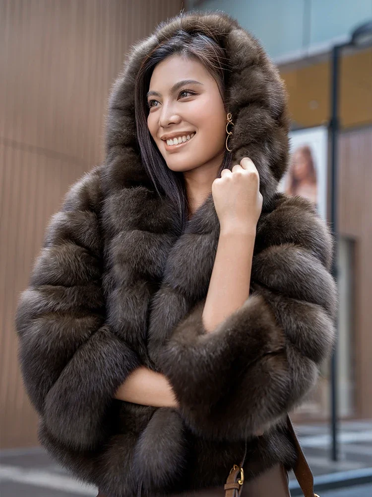 Factory Custom Luxury Real Russian Sable Suit Collar Fluffy Long Style Original Color Casual Winter Fur Coat For Women