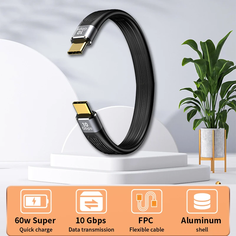 Factory Price PD 60w fpc gen2 10gbps cable 0.15m type c to type c short flat data cable kable for Mac book Pro