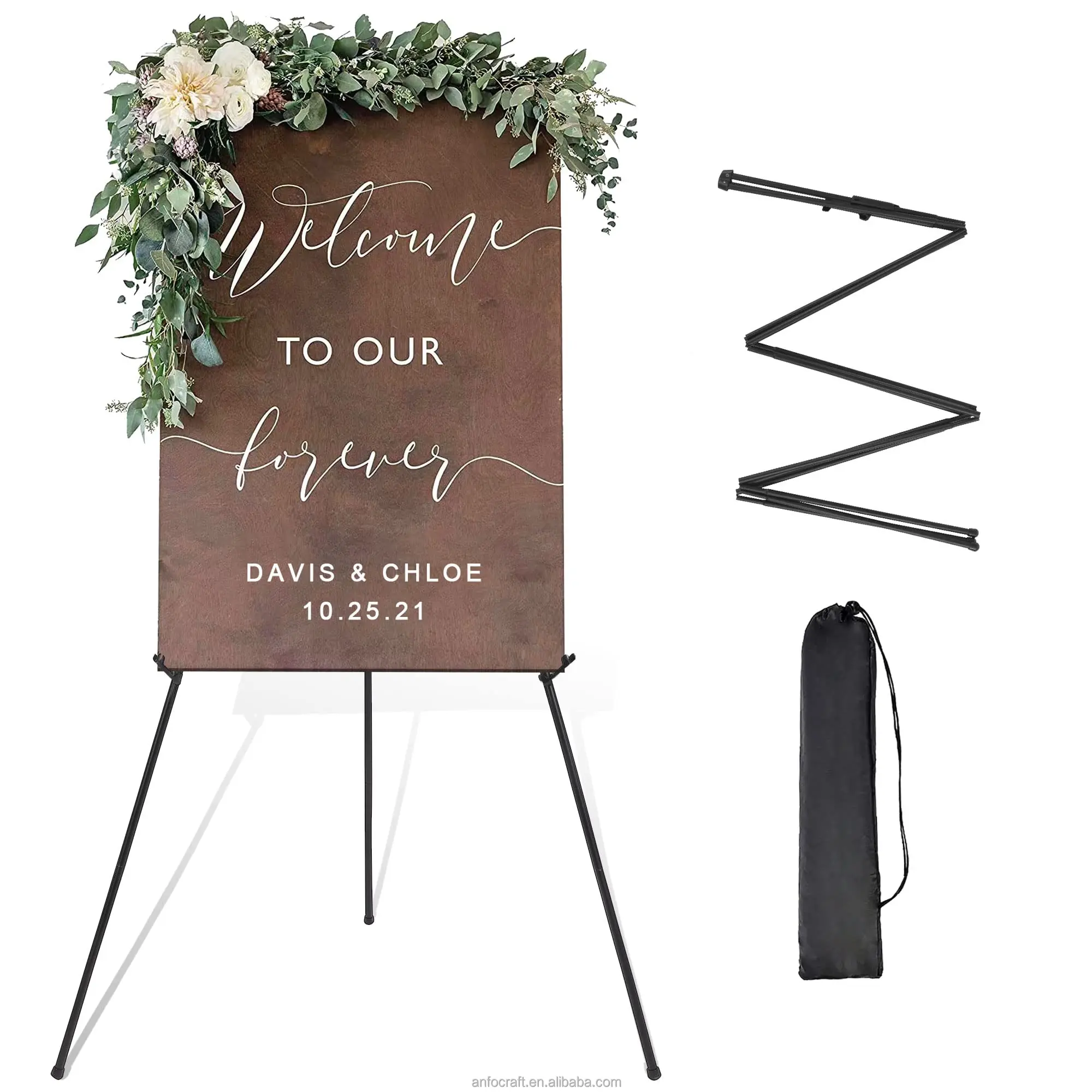 A-Frame Modern Artistic Easel with Tray Foldable Wooden Signboard for Painting on Canvas for Decorative Usage