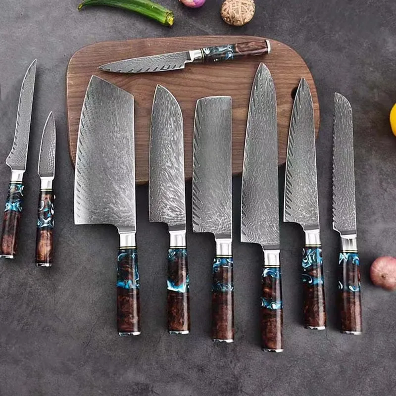 Super Sharp 67-Layer Damascus Steel Kitchen Knife Set with Resin Handle Premium Quality Knives
