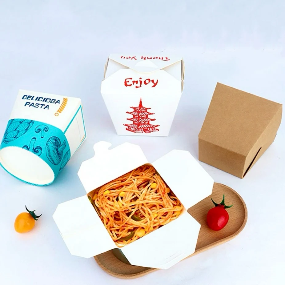 Custom Hot Sale Paper Noodle Takeaway Boxes Pasta Packaging for Noodle Instant Food Box Biodegradable Disposable Paper Lunch Box
