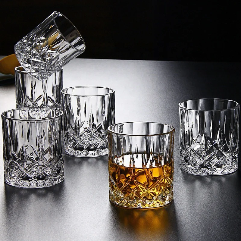 Lead-free glass diamond cup 300ml round bottom whisky glass cups for whisky tasting glass whisky glassware
