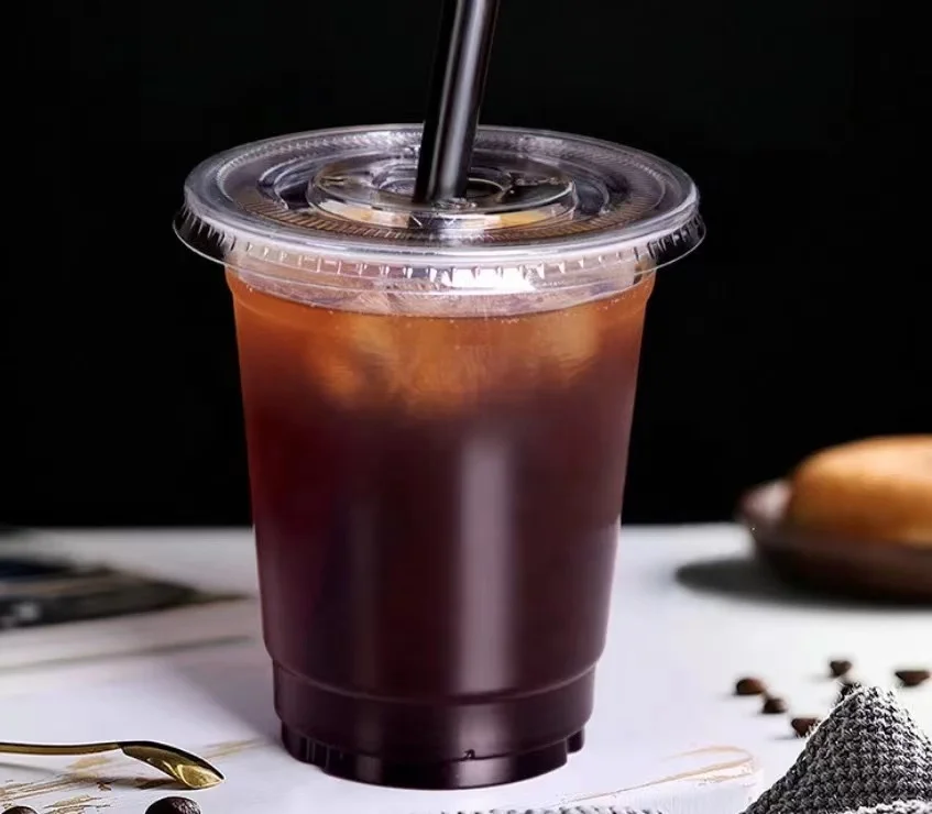 wholesale custom 10 12 14 16 20 24 oz disposable Clear plastic pet cup with dome flat lid For Ice juice & Coffee
