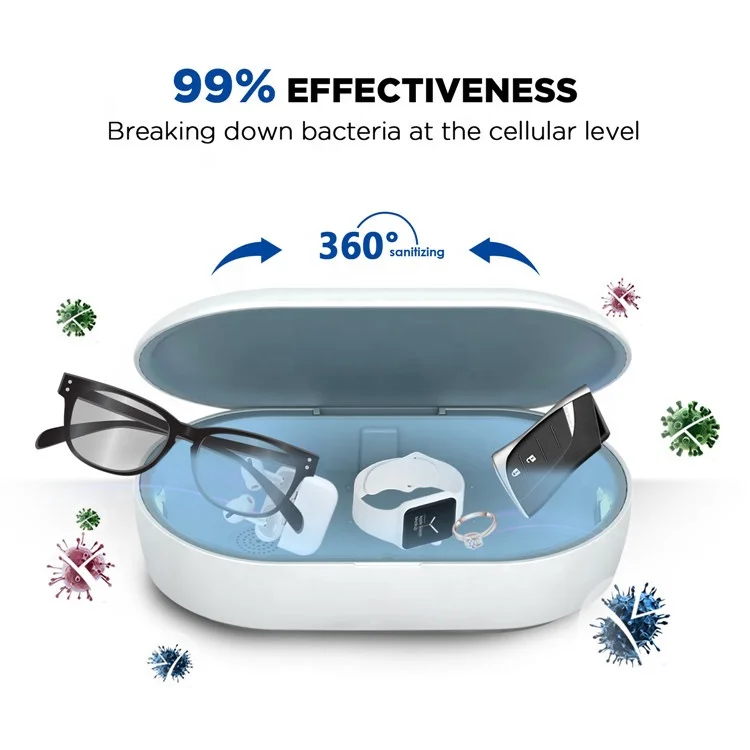 
Portable UVC Box Ozone Ultraviolet Disinfection UV Sterilizer with Wireless Charger LED UV Light Sanitizing Box UV Sterilization 