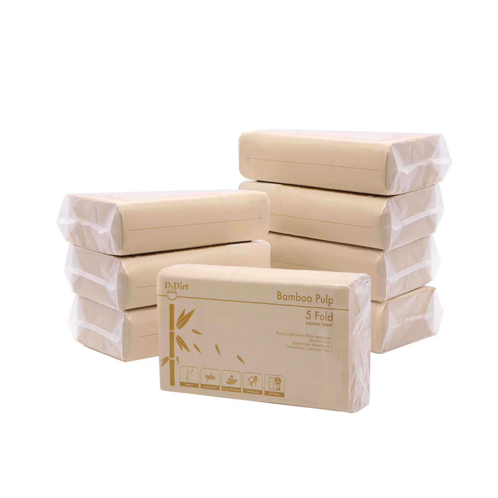 Unbleached unscented household box tissue strong absorbent multi fold bamboo hand tissue paper towel for kitchen