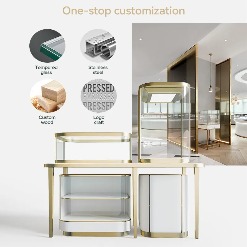 Factory wholesale jewellery stores furniture white custom logo watches glasses jewelry display cabinet cases for retail store