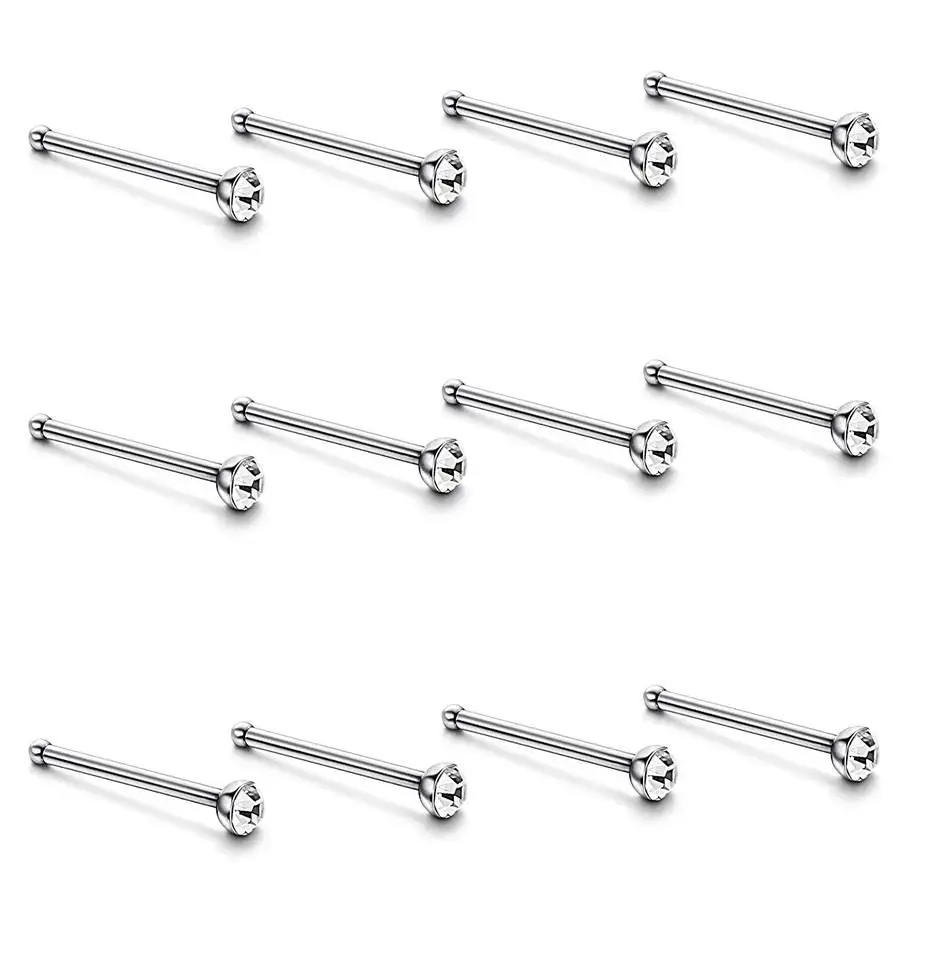 40/60PCS Surgical Steel Crystal Nose Pack Indian Nose Lot Piercing Set Crystal Nariz Ring Bulk Nose Piercing Stud Jewelry Set