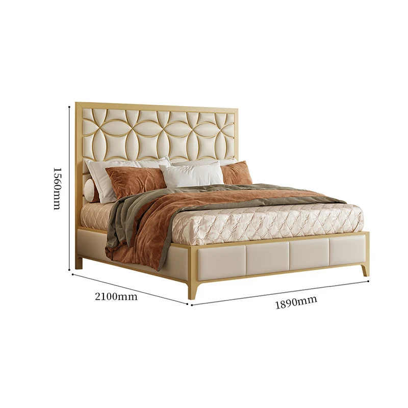Custom Italy Luxury Homey Modern Coin Design Champaign Gold Leather Headboard Bed Frame