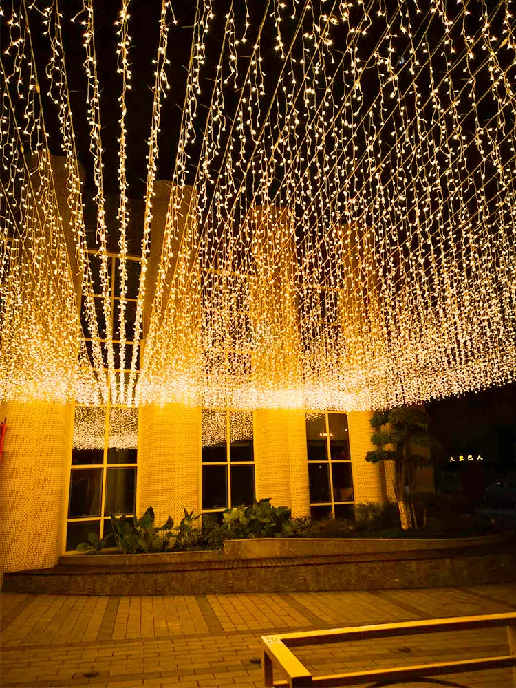 LED Full Sky Star Curtain Ice Strip Lamp Wedding Waterfall Illumination Net Red Hanging Ceiling Lamp