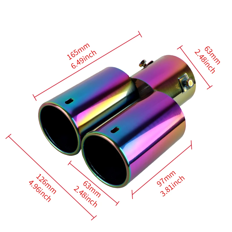 Black Chrome Universal Exhaust Pipe Modification Straight Stainless Steel Car Dual Exhaust End Tip Tail Throat