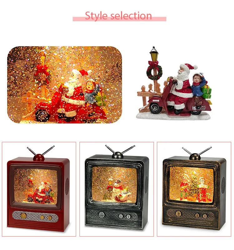 Christmas Decoration Led Music Snow Tv Globe Santa Water Glitter Holiday Gifts
