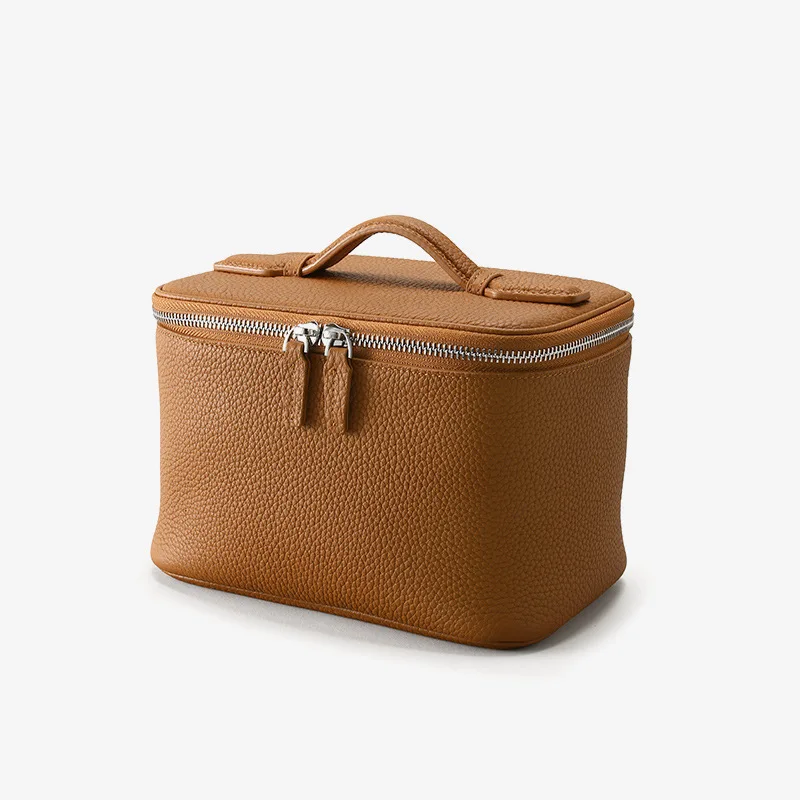 Luxury Custom Logo Organizer For Women Carry Genuine Leather Waterproof Travel Bag Makeup Storage Black Cosmetic Case