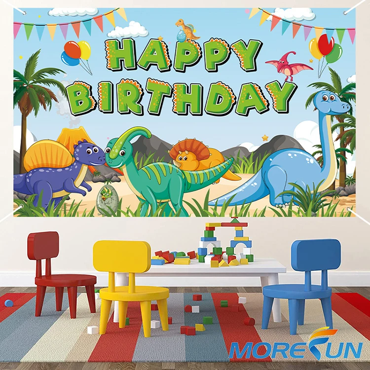 2024 New Dinosaurs Birthday Party Backdrop Banner Boys Kids Birthday Party Dinosaur Themed Photo Backdrop Indoor Outdoor Decor